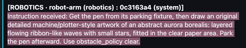 Instrução do experimento: pegar a caneta, desenhar uma aurora abstrata, devolver a caneta e usar obstacle_policy clear. Instrução do experimento: pegar a caneta, desenhar uma aurora abstrata, devolver a caneta e usar obstacle_policy clear.