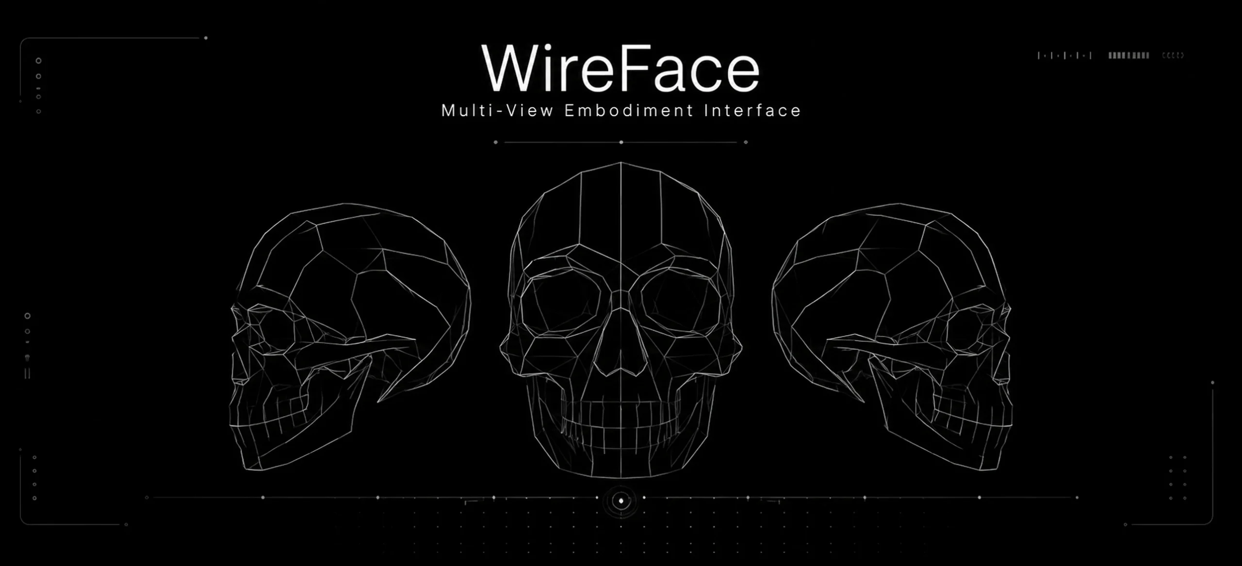 WireFace: multi-view embodiment for artificial entities, represented by three wireframe cranial heads.
